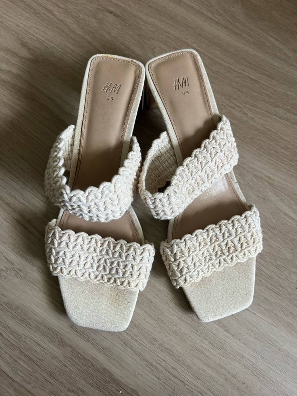H&M Off-White Braided Double-Strap Slide Mules